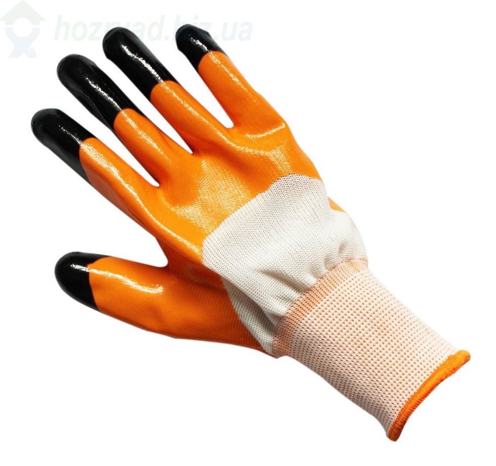 Перчатки нитриловые оранжевые с черными пальцами 